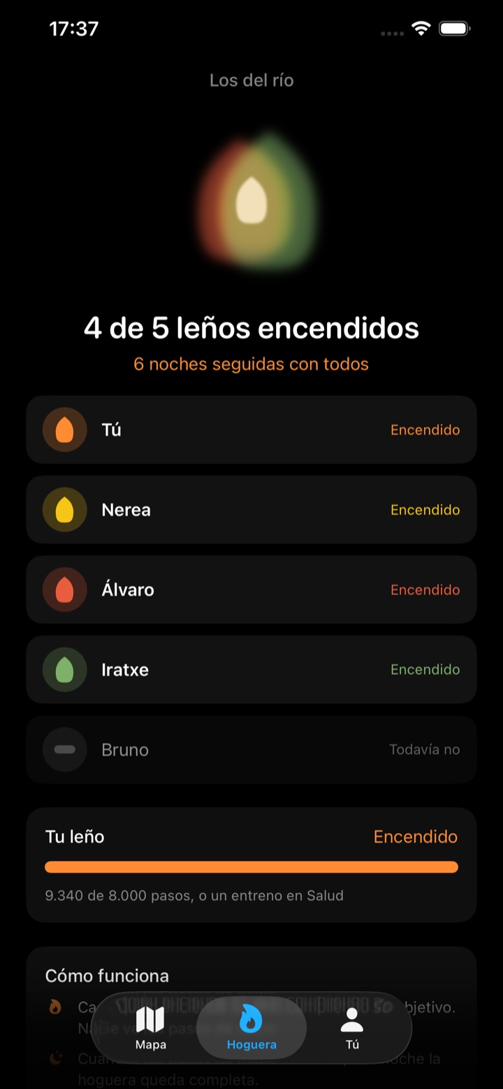 La hoguera de un grupo en Lume: cuatro de cinco leños encendidos y seis noches seguidas con todos